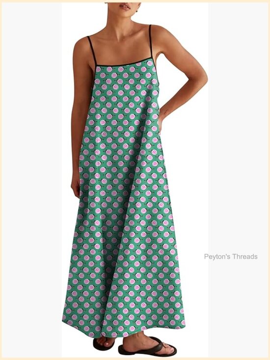 Dresses & Skirts - Spaghetti Strap Maxi Dress with Pockets Flowy Summer Sundress